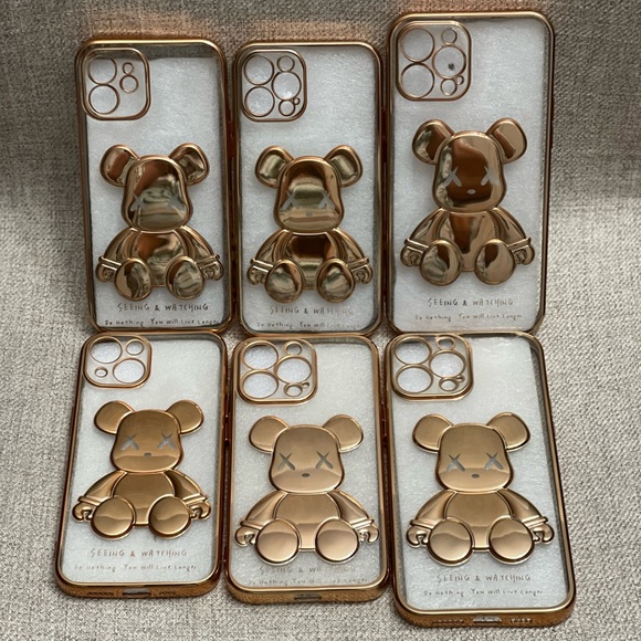 Electroplate Gold Violent Bear in Transparent Background iPhone Case - Picture 2 of 7